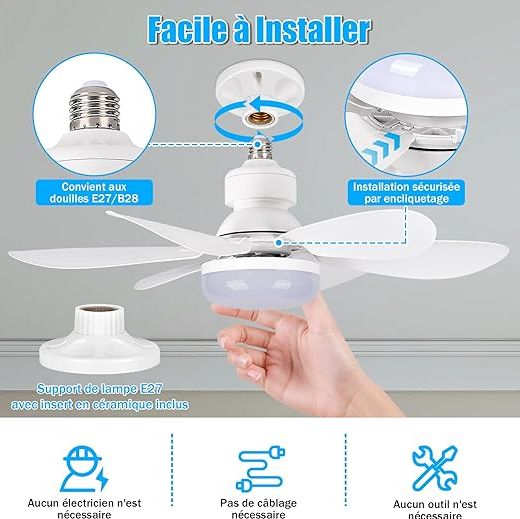 Ventilateur de Plafond avec Lumière et Telecommande